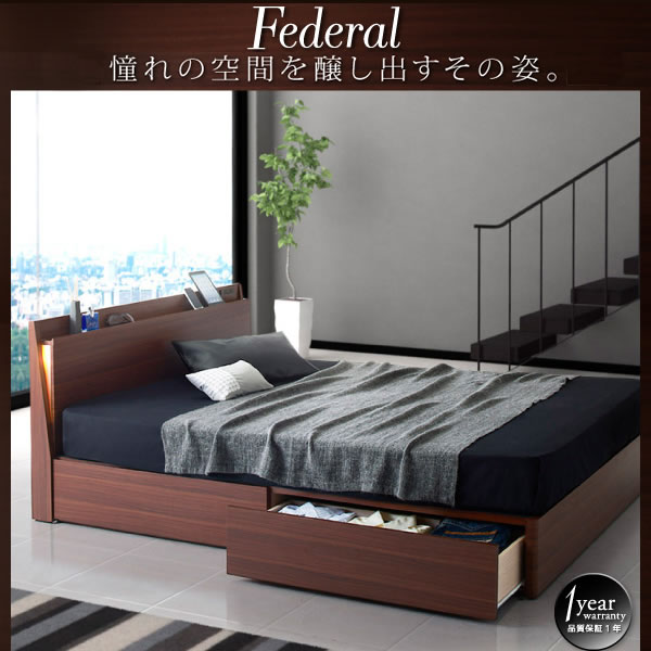 モダンライト・コンセント付きスリムデザイン収納ベッド【Federal】フェデラル